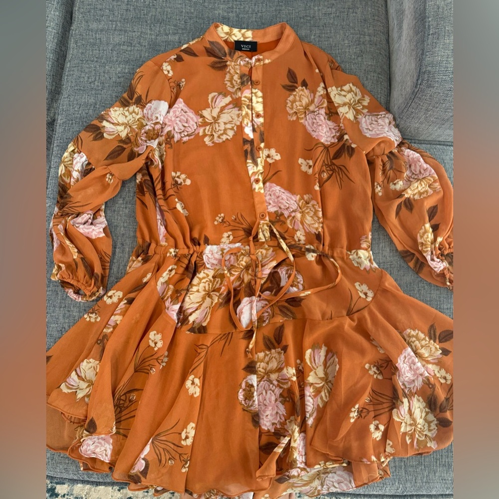 Vici floral burnt orange tie wasted dress
